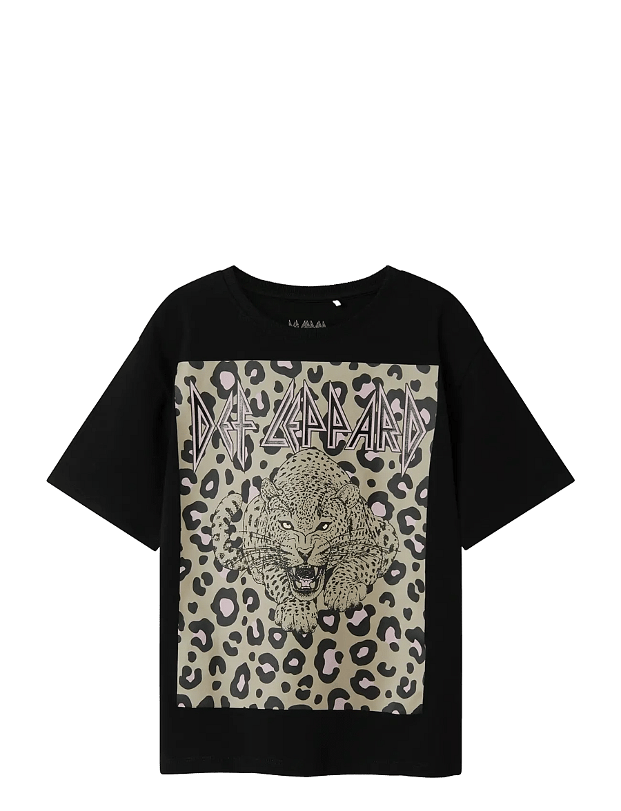 name it - NKFSURI DEFLEPPARD SS NREG TOP BOX UNV - t-shirts à manches courtes - black - 1