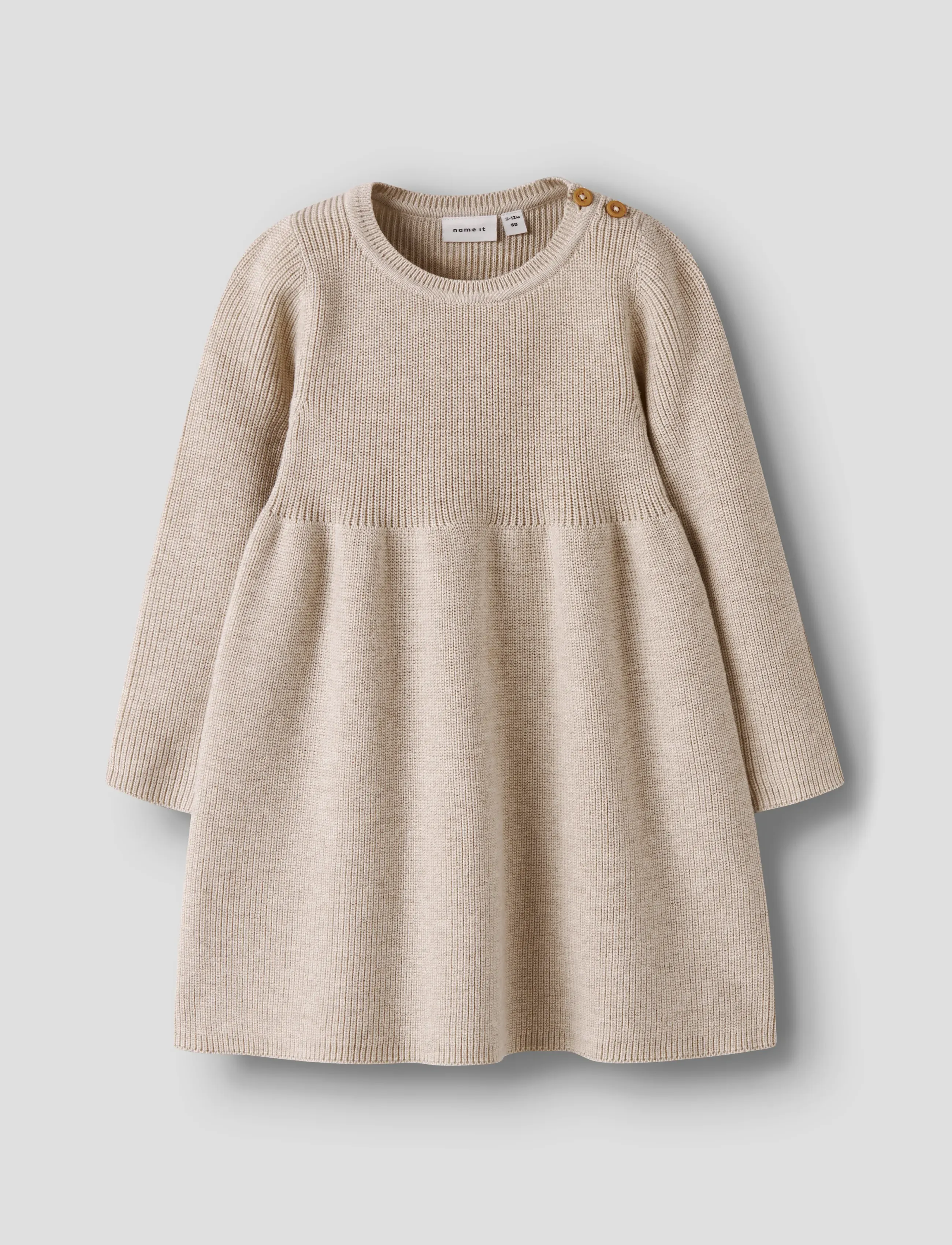 name it NBFOLIVINA LS KNIT DRESS - Kjoler - PEYOTE MELANGE / cream
