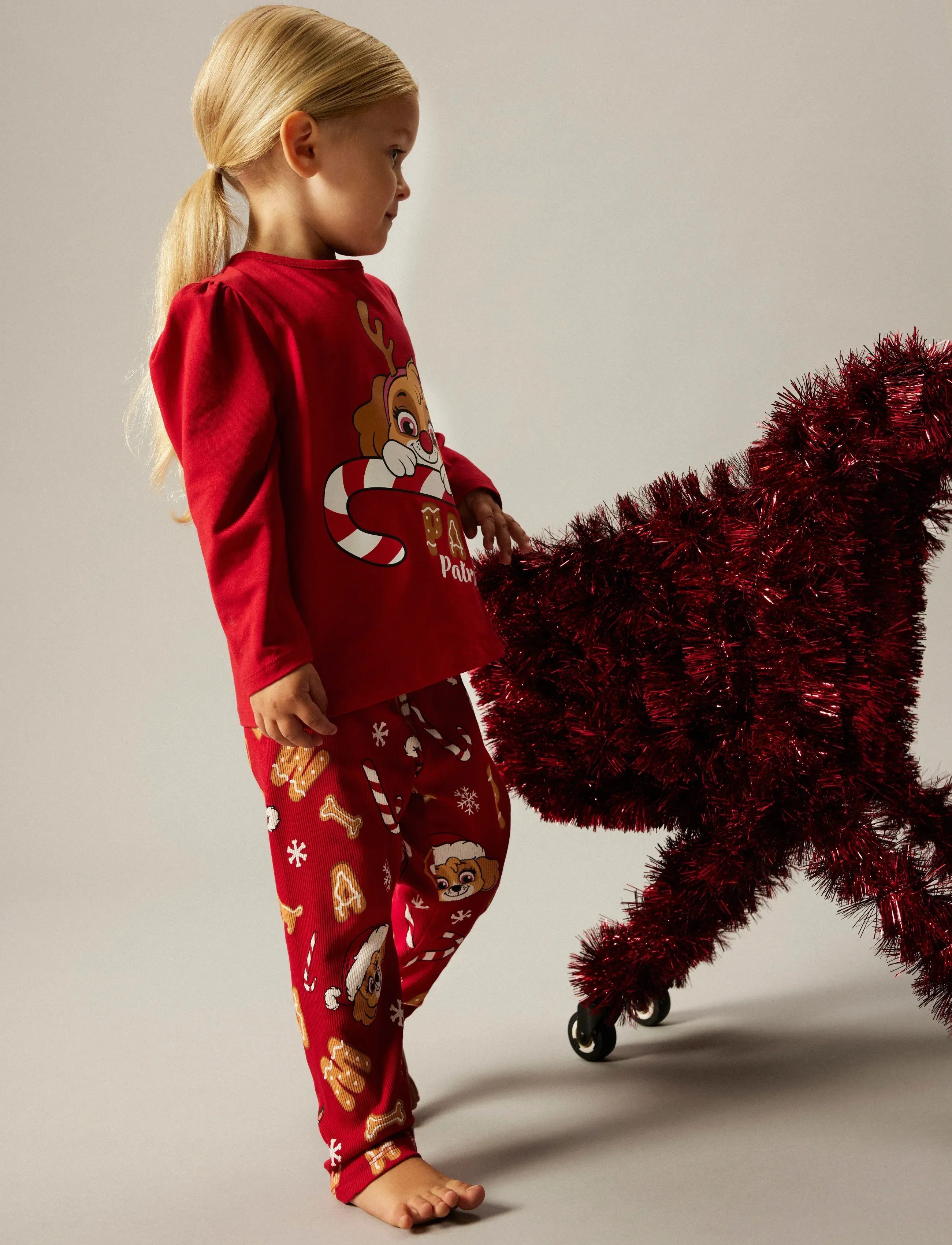 name it Nmfsarba Paw Ls Nightset Cplg, 104, Red, Underdele > Leggings, Børn