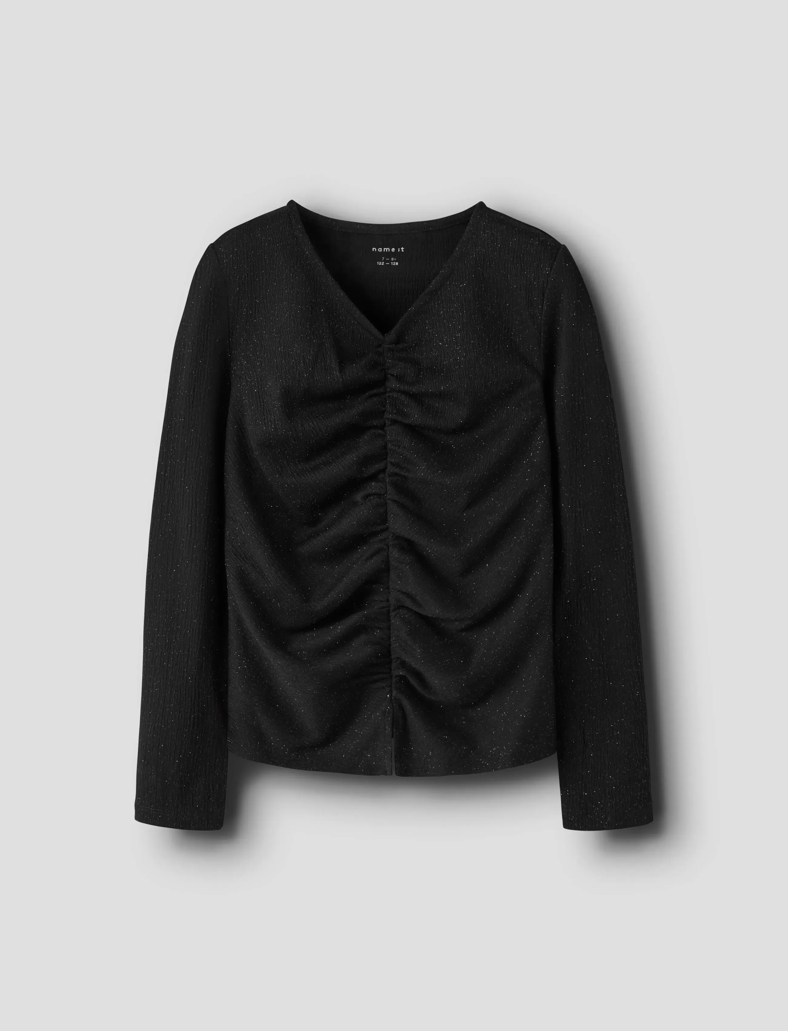 name it Nkfodny Ls Slim Top, Børn, Slim Fit Rynket V-Hals Langærmet Top, Sort, Str: 116