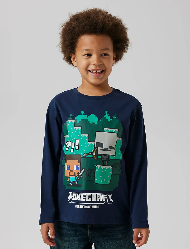 name it - NKMAC MINECRAFT LS NREG TOP BOX NOOS BFU - t-krekli ar garām piedurknēm - navy blazer - 0