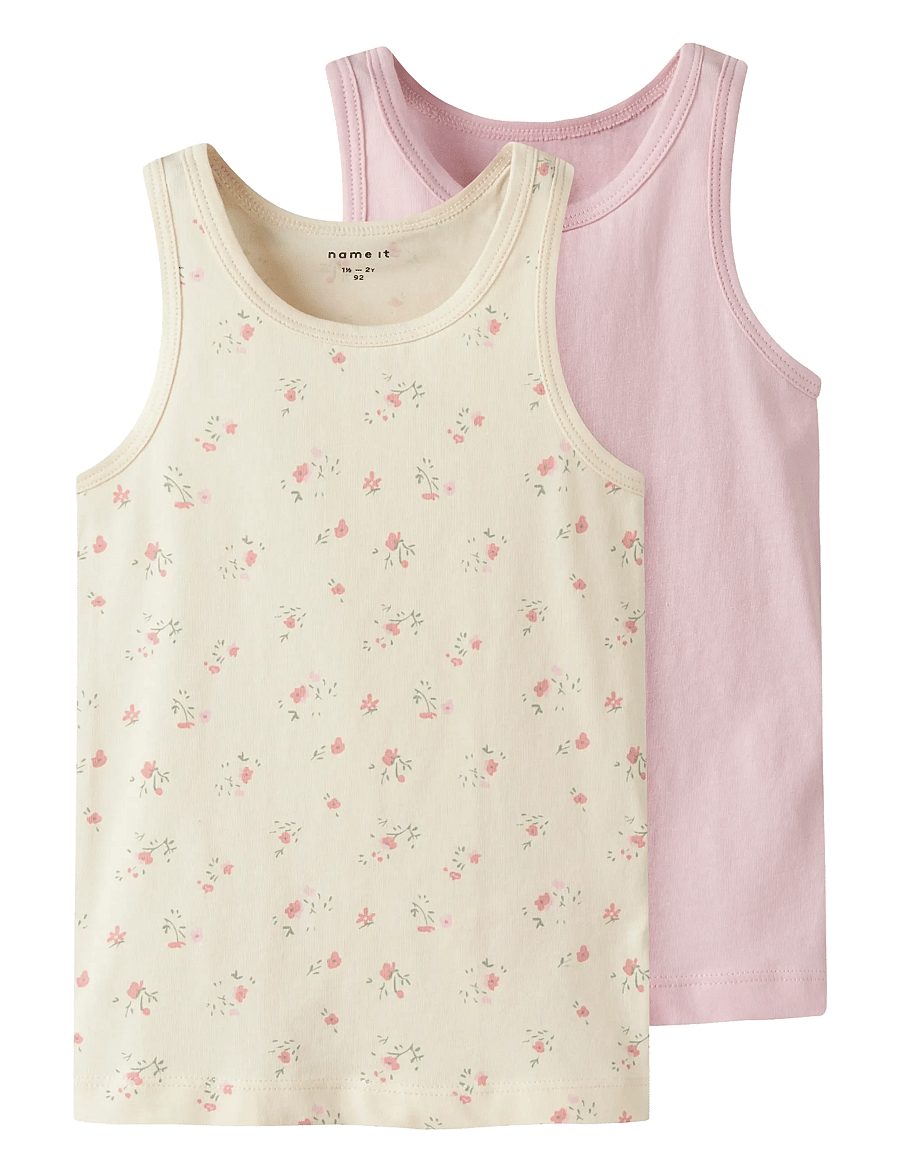 name it - NMFTANK TOP 2P FLOWER NOOS - linnen - turtledove - 0