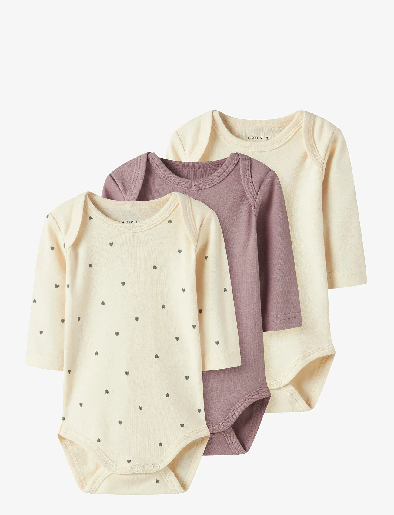 name it - NBFBODY 3P LS HEART NOOS - bodide mitmikpakk - summer sand - 0