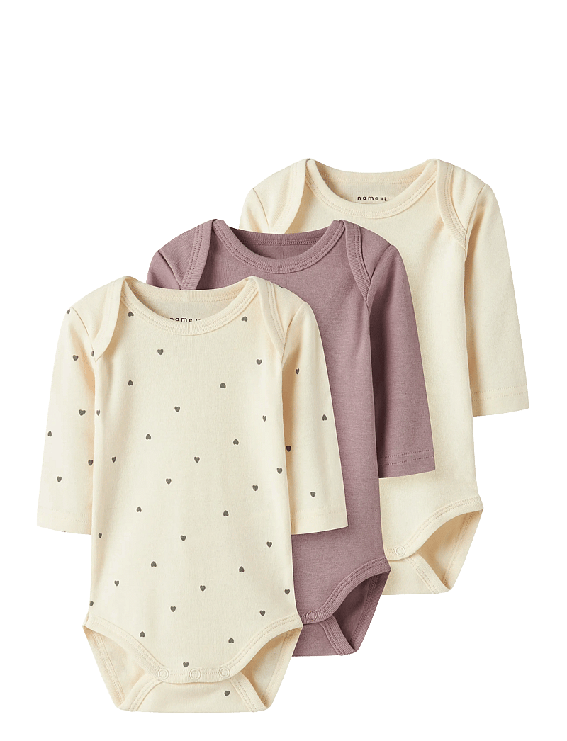name it - NBFBODY 3P LS HEART NOOS - bodide mitmikpakk - summer sand - 0