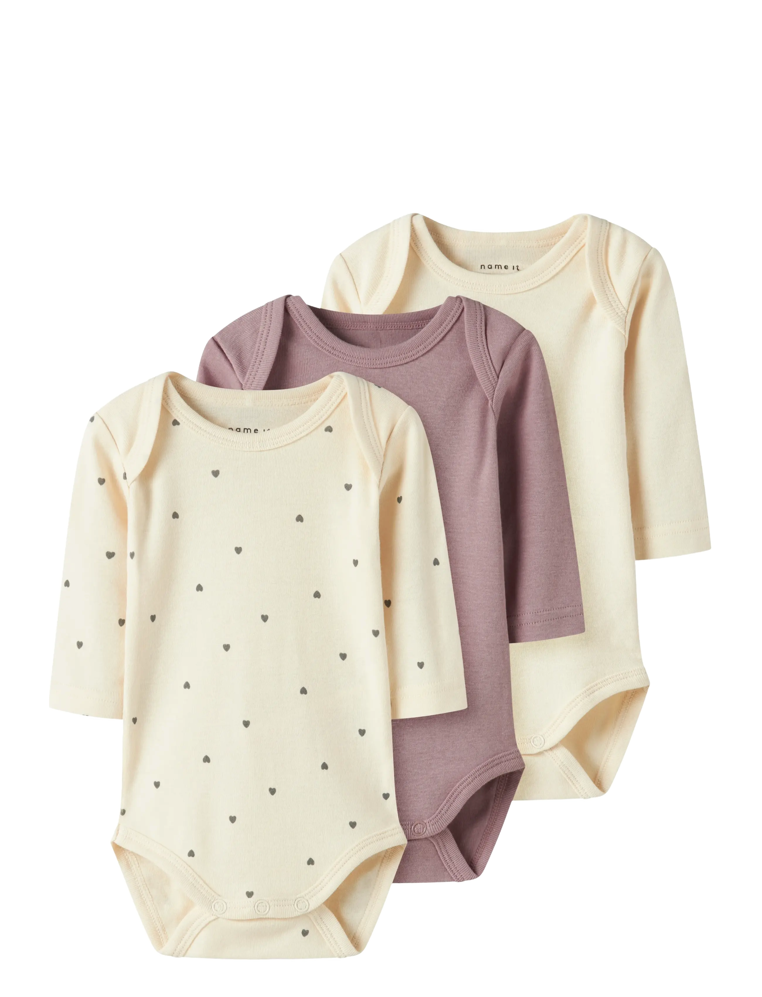 name it NBFBODY 3P LS HEART NOOS - Bodyer i multipack - SUMMER SAND / cream