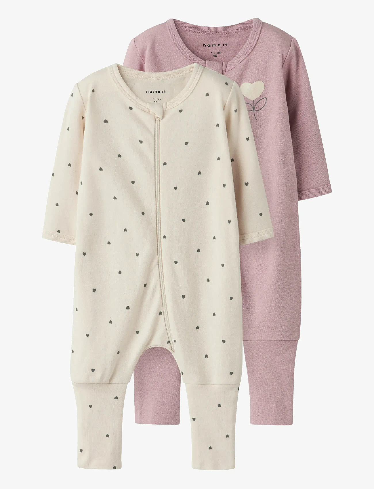 name it - NBFNIGHTSUIT 2P ZIP FF HEART NOOS - schlafoveralls - summer sand - 1