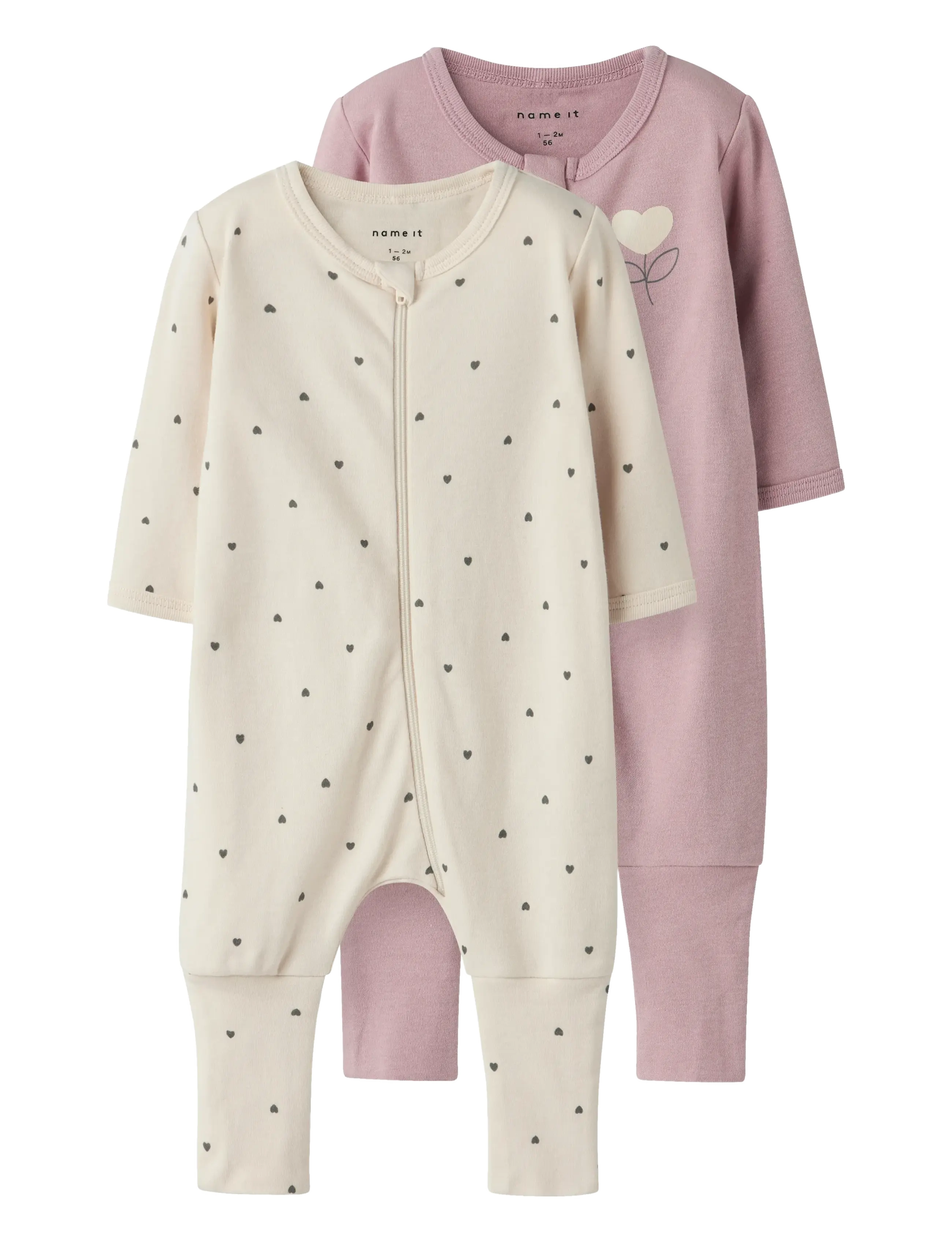 name it NBFNIGHTSUIT 2P ZIP FF HEART NOOS - Ööriided - SUMMER SAND / pink/rose