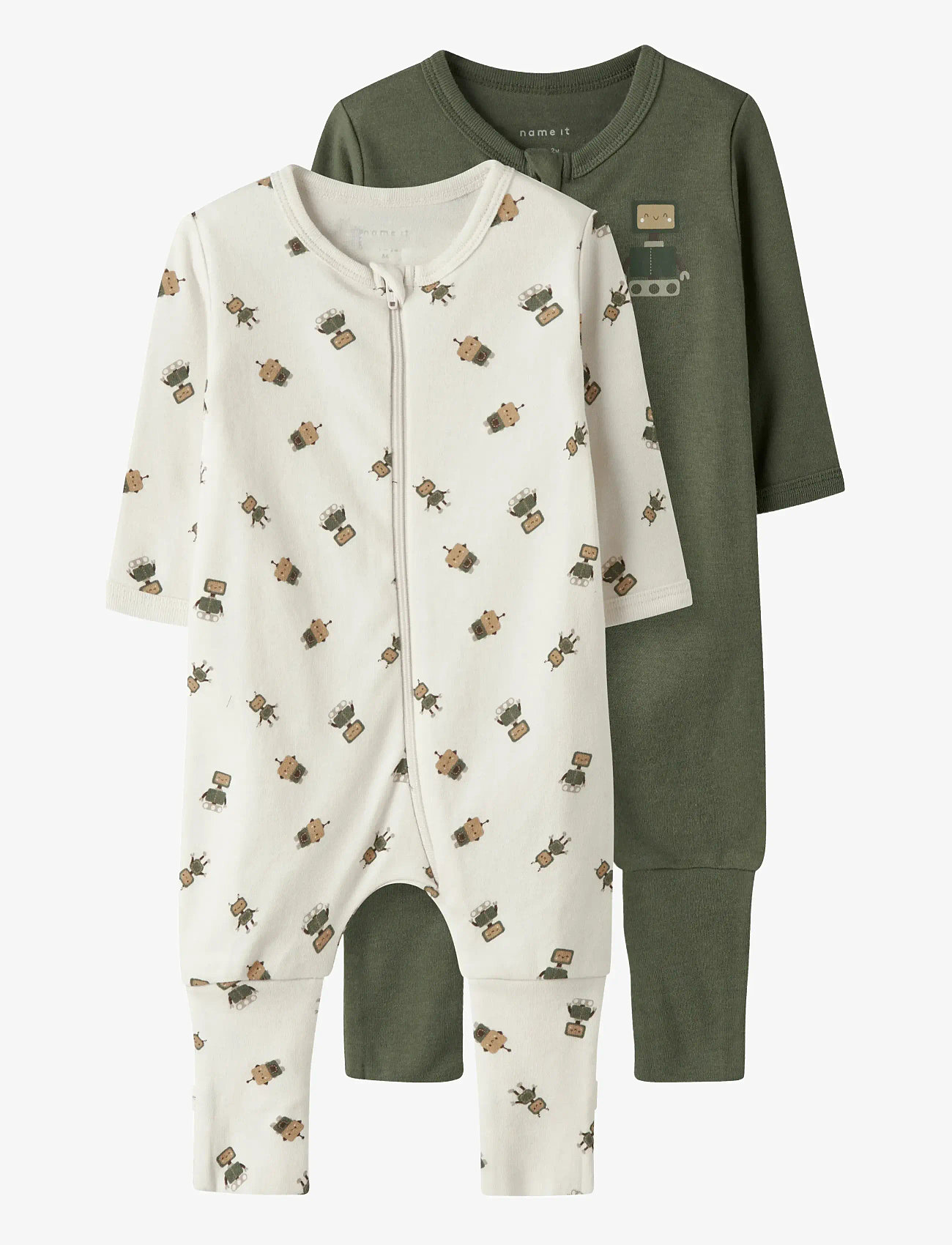 name it NBMNIGHTSUIT 2P ZIP FF ROBOT NOOS - Nattøj - JET STREAM / cream