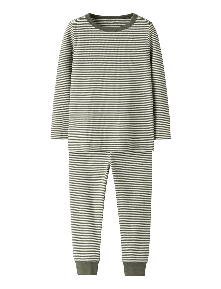 name it - NMNNIGHTSET STRIPE RIB NOOS - pyjamassæt - dusty olive - 1