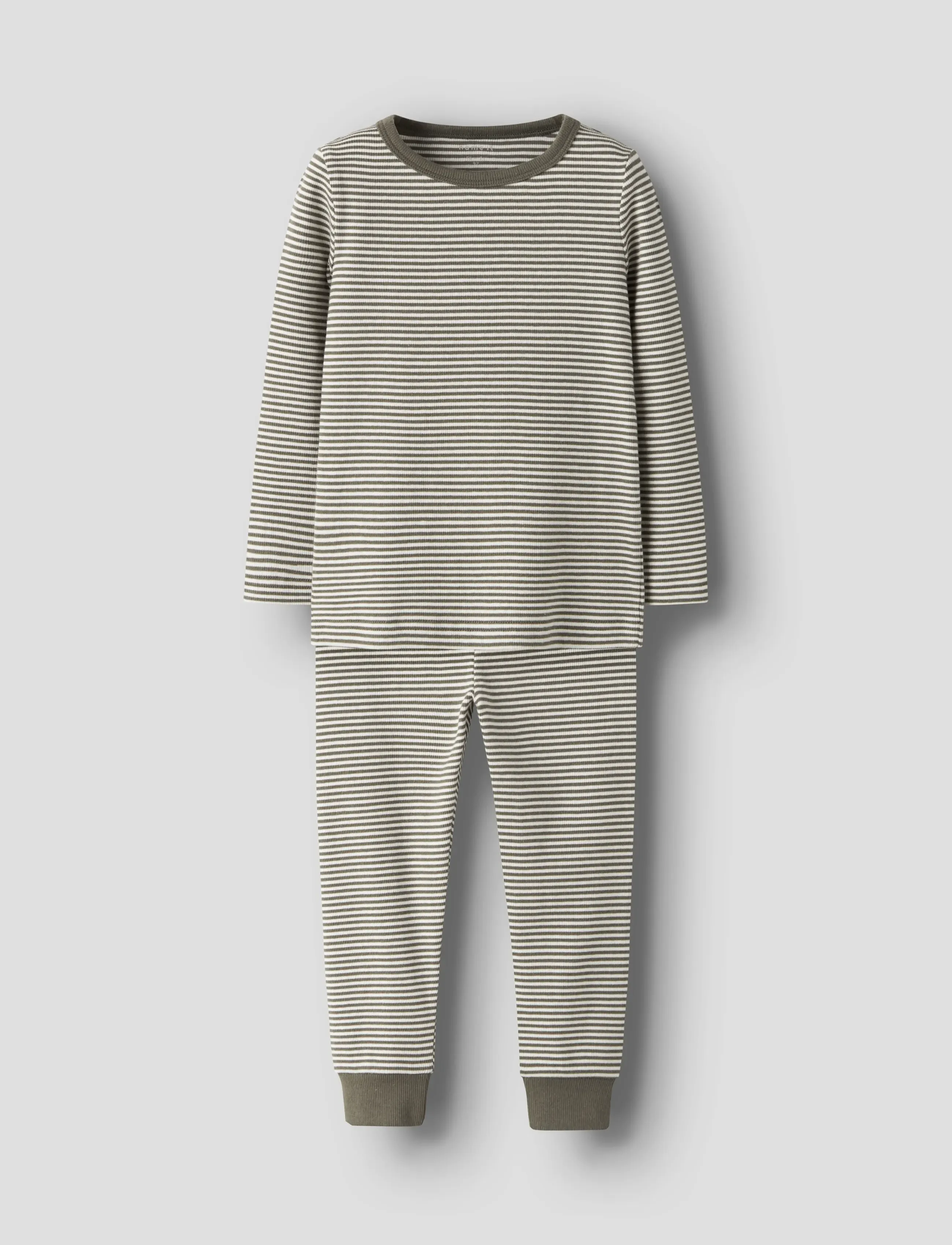 name it Nmnnightset Stripe Rib Noos, 110-116, Khaki green, Pyjamas > Pyjamas-Sæt, Børn