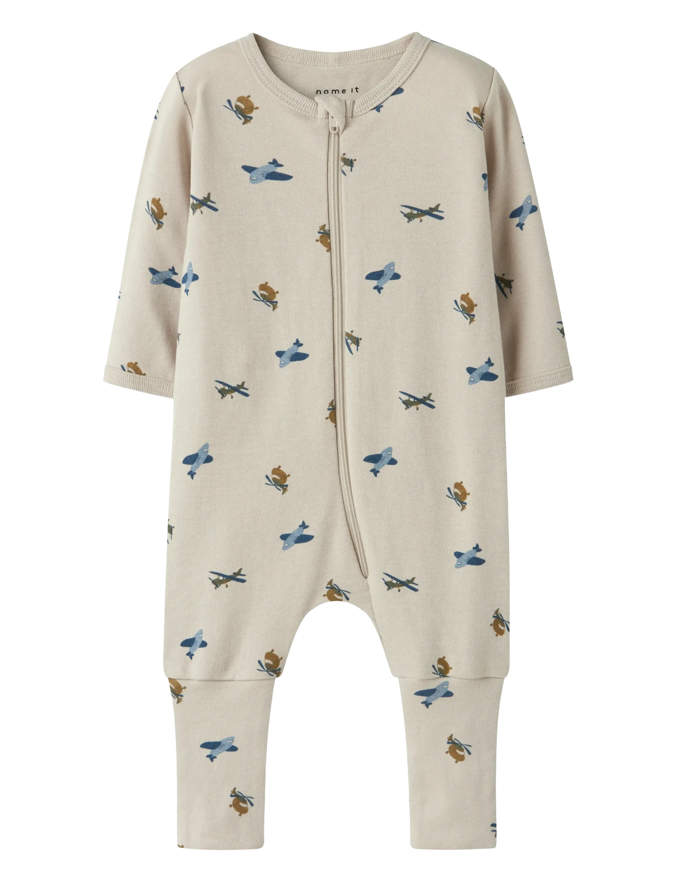 NAME IT Nbmnightsuit Zip Ff Airplane Noos Beige - 80 - Kinder