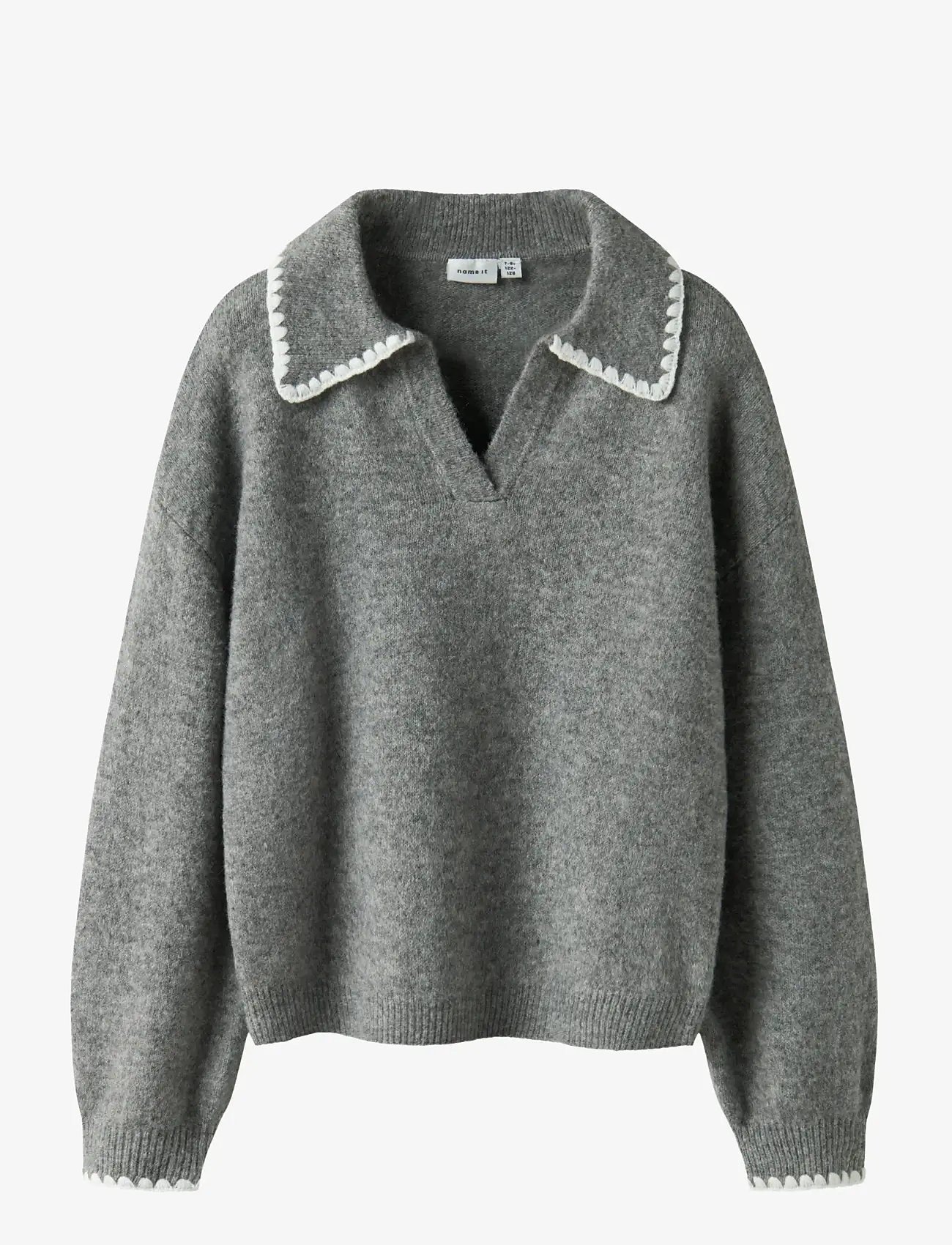 name it - NKFRIKASA LS KNIT POLO - stickade tröjor - grey melange - 0