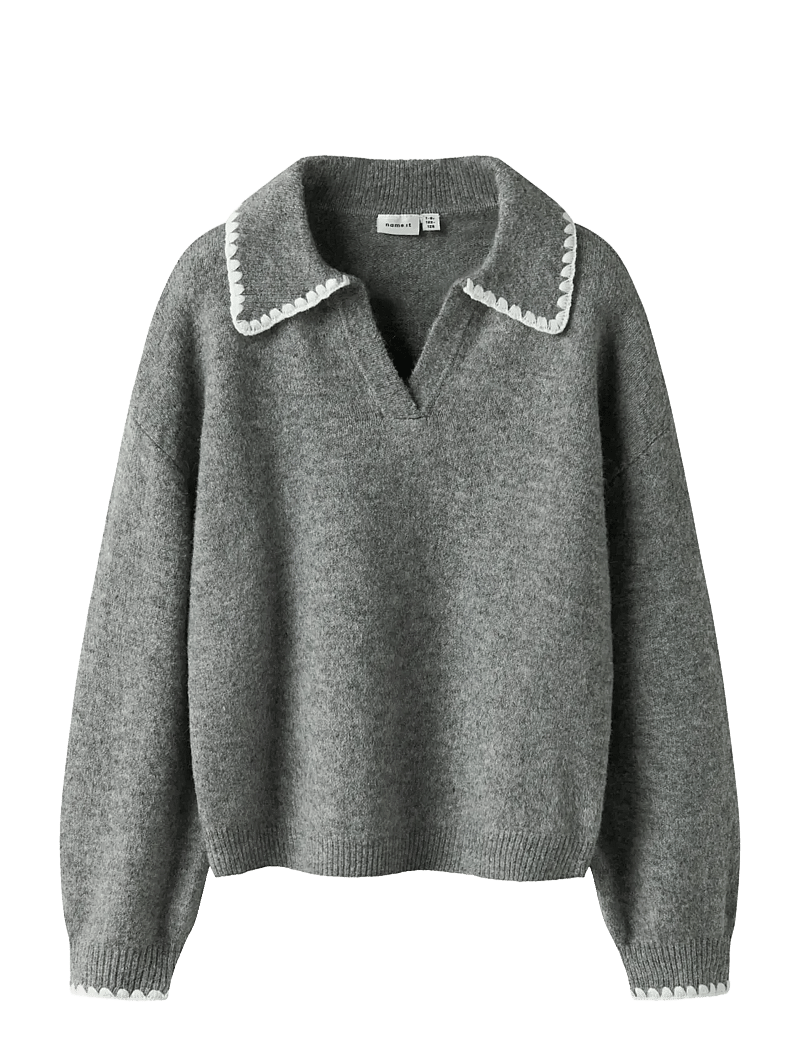 name it - NKFRIKASA LS KNIT POLO - džemprid - grey melange - 0