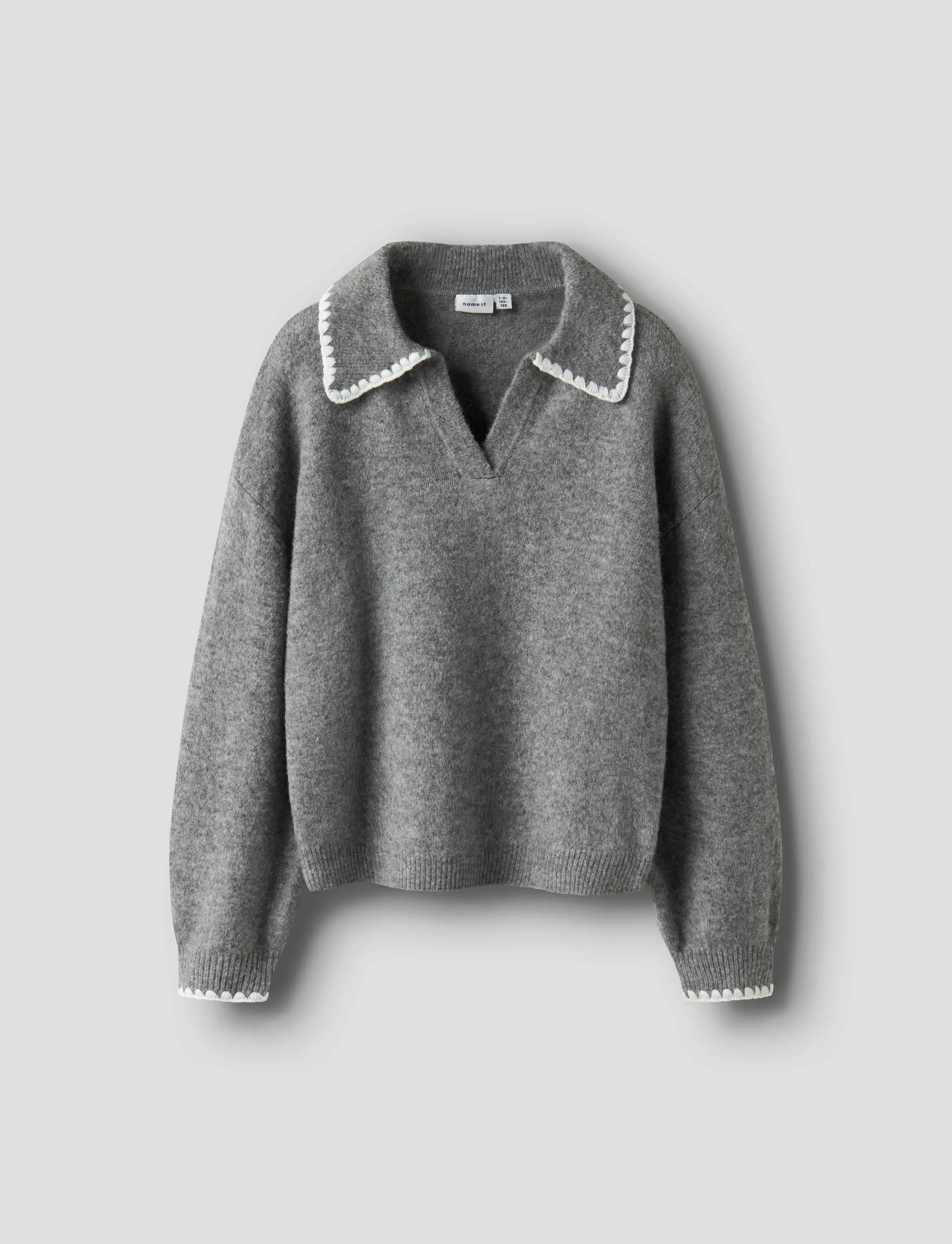 name it Nkfrikasa Ls Knit Polo, 116, Knitwear, Grau - Pullovers, Kinder