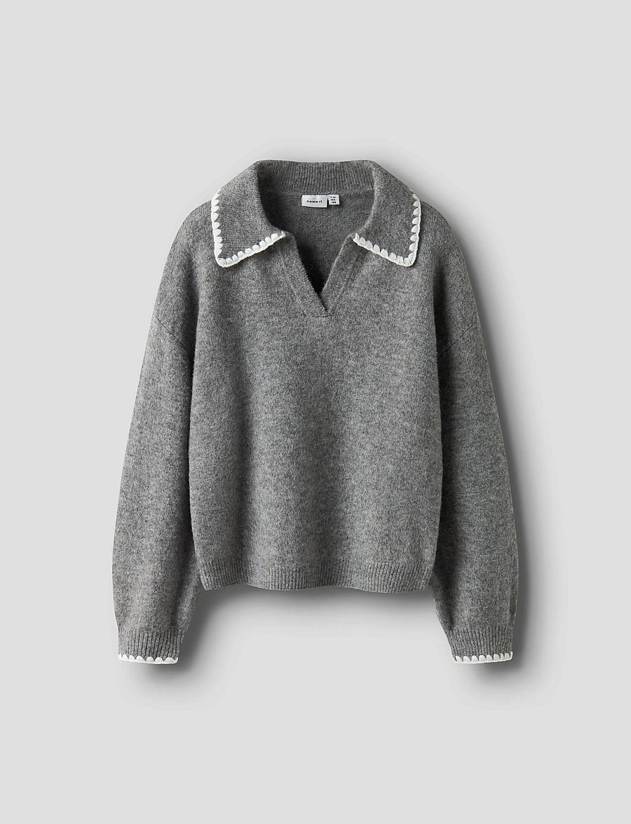 name it - NKFRIKASA LS KNIT POLO - truien - grey melange - 0