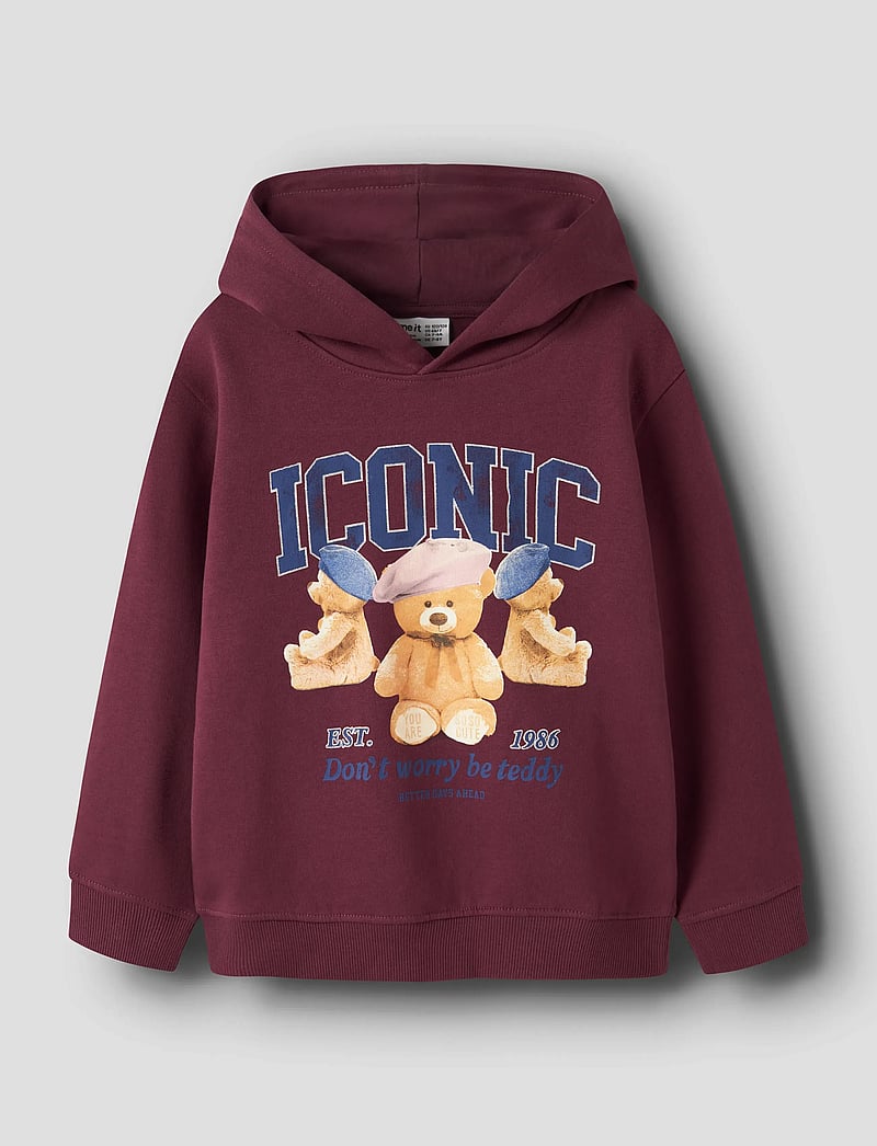 name it - NKFRYCCA LS NREG SWEAT WH BRU BOX - kapuzenpullover - burgundy - 0