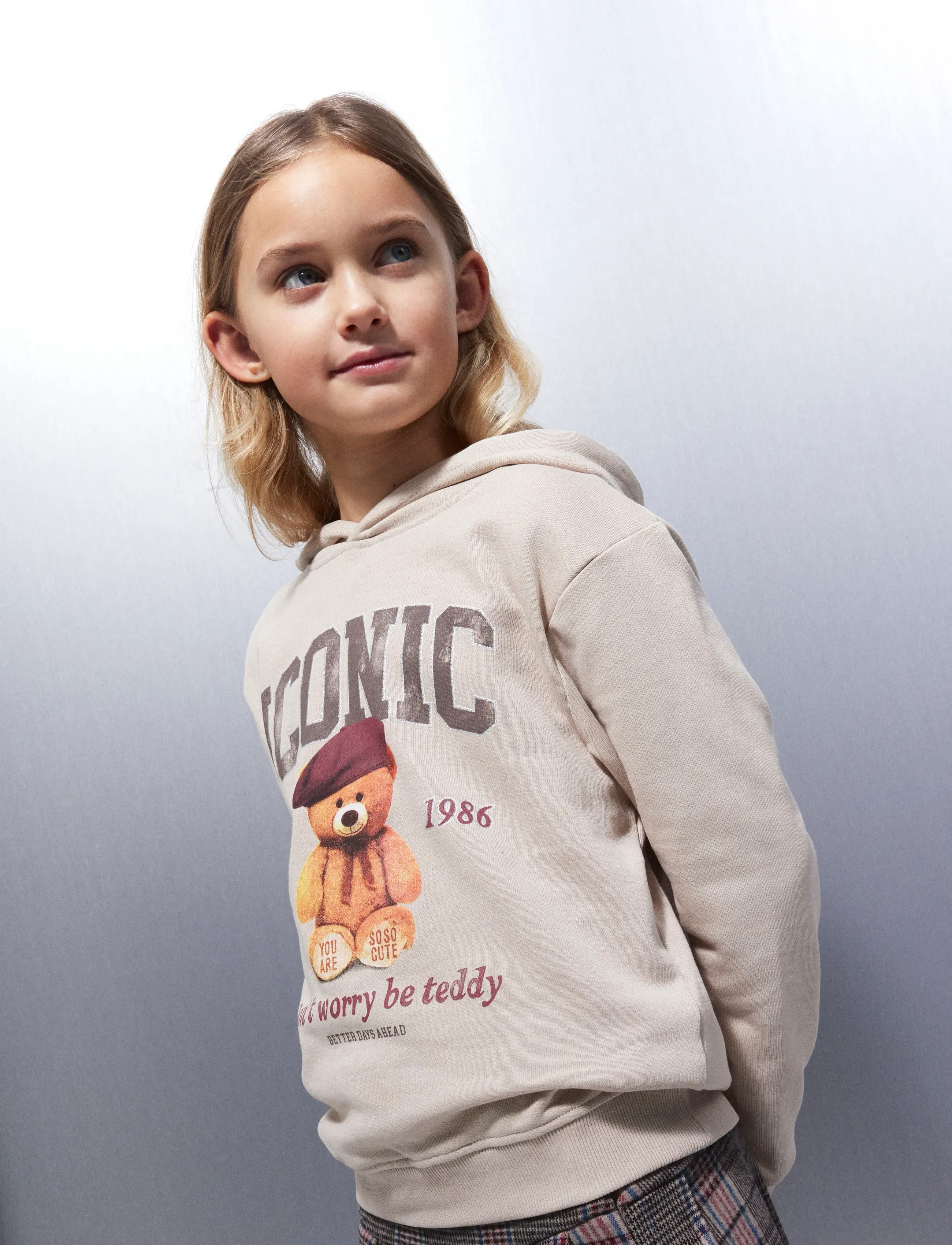 name it Nkfrycca Ls Nreg Sweat Wh Bru Box, Børn, Grafisk Hættetrøje, Beige, Str: 116