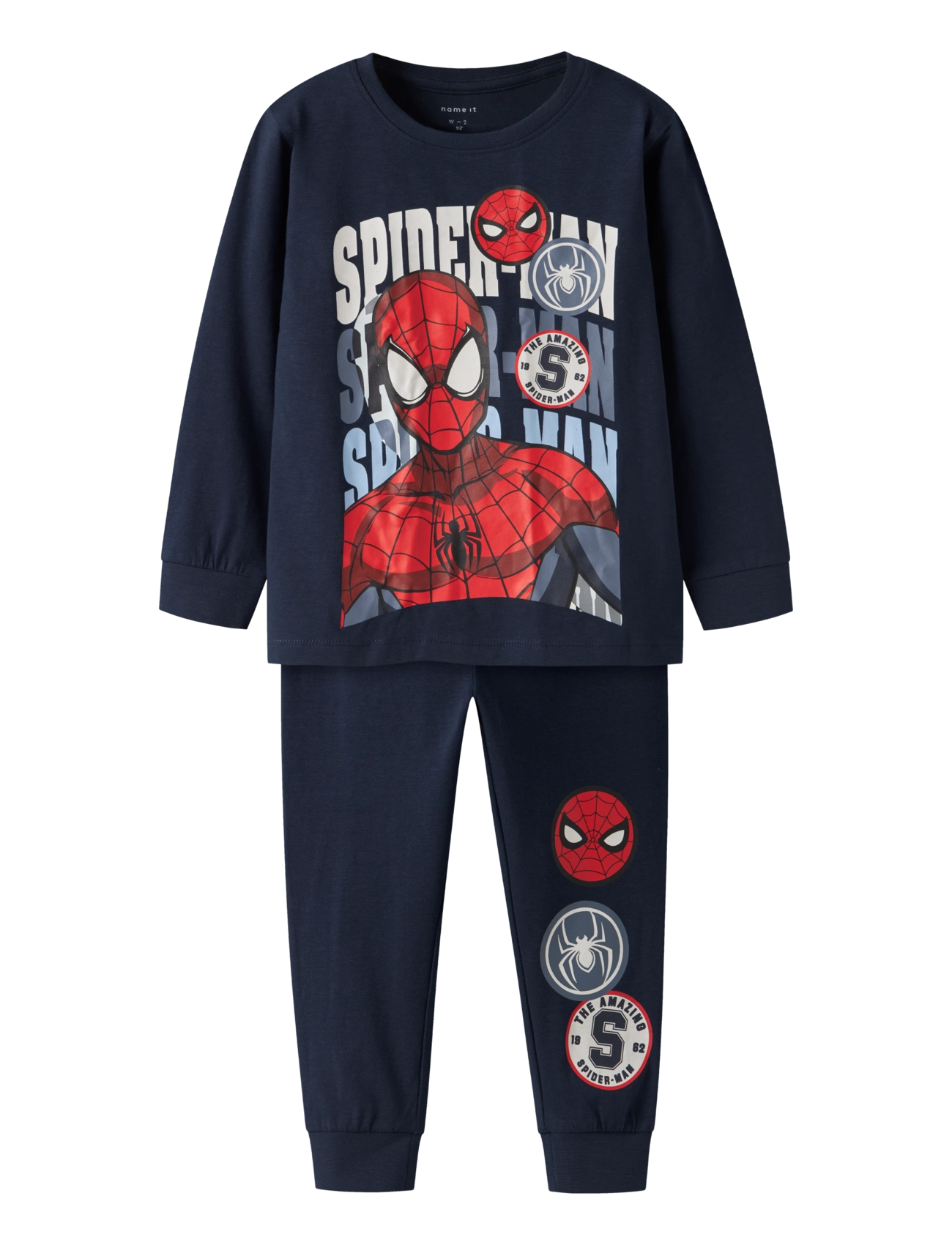 name it Nmmocti Spider Ls Nightset Mar, Børn, Børne Spider-Man Pyjamas Sæt, Navy, Str: 92