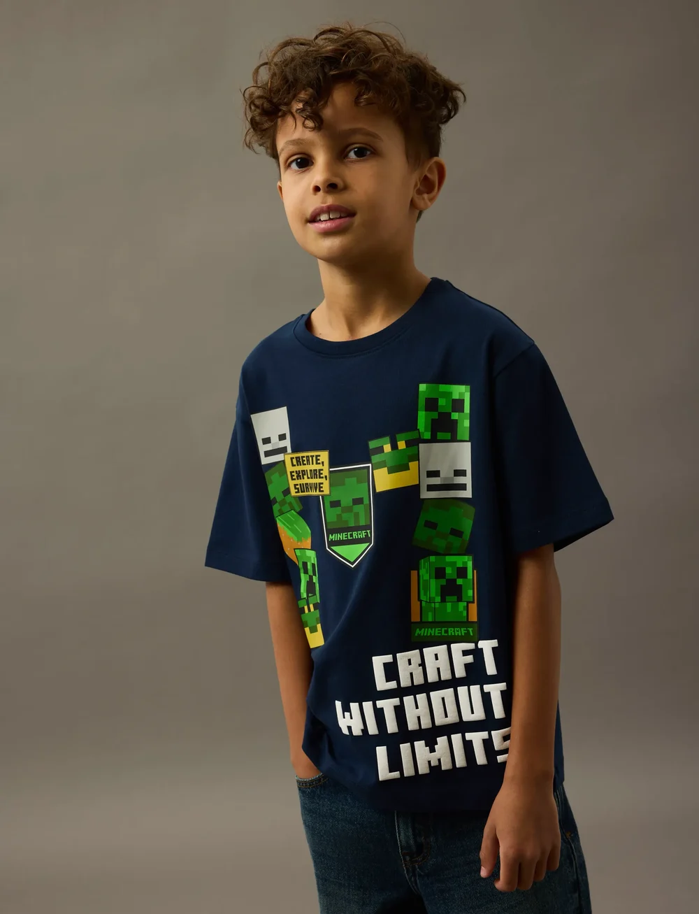 name it - NKMNELS MINECRAFT SS NREG TOP BOX BFU - short-sleeved t-shirts - navy blazer - 0