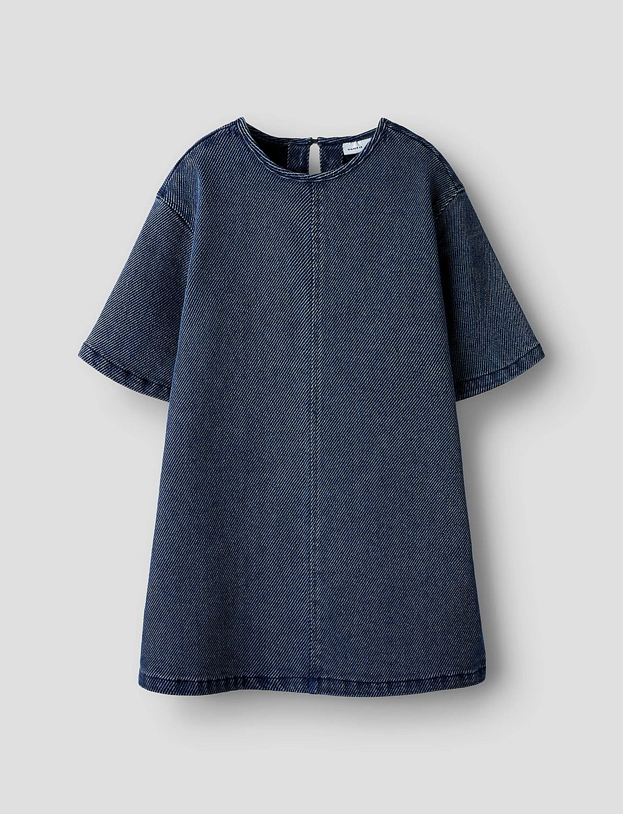 name it - NKFSOF DNM DRESS 4041-VR L - kortärmade vardagsklänningar - dark blue denim - 0