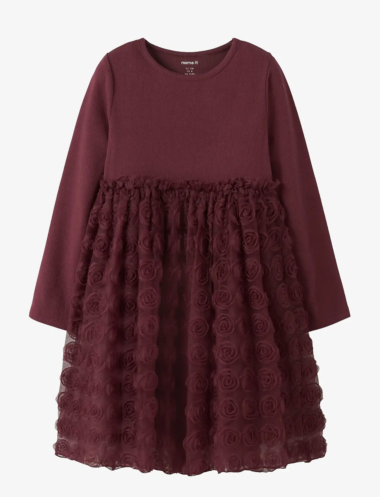 name it - NMFSYKIA TULLE LS DRESS - partykleider - burgundy - 0