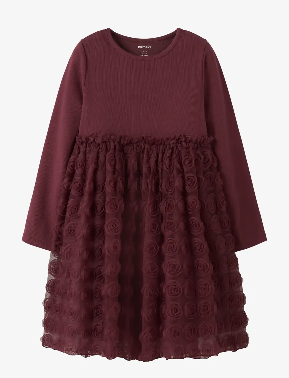 name it - NMFSYKIA TULLE LS DRESS - festklänningar - burgundy - 0