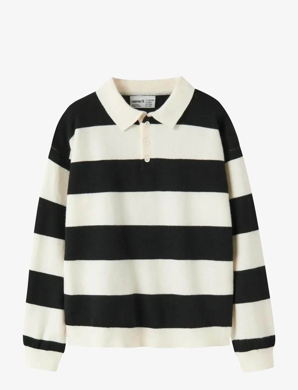 name it - NKMOBERT LS LOOSE KNIT POLO - langærmede poloer - black - 1