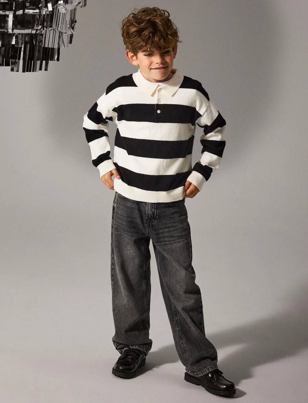 name it - NKMOBERT LS LOOSE KNIT POLO - langærmede poloer - black - 3