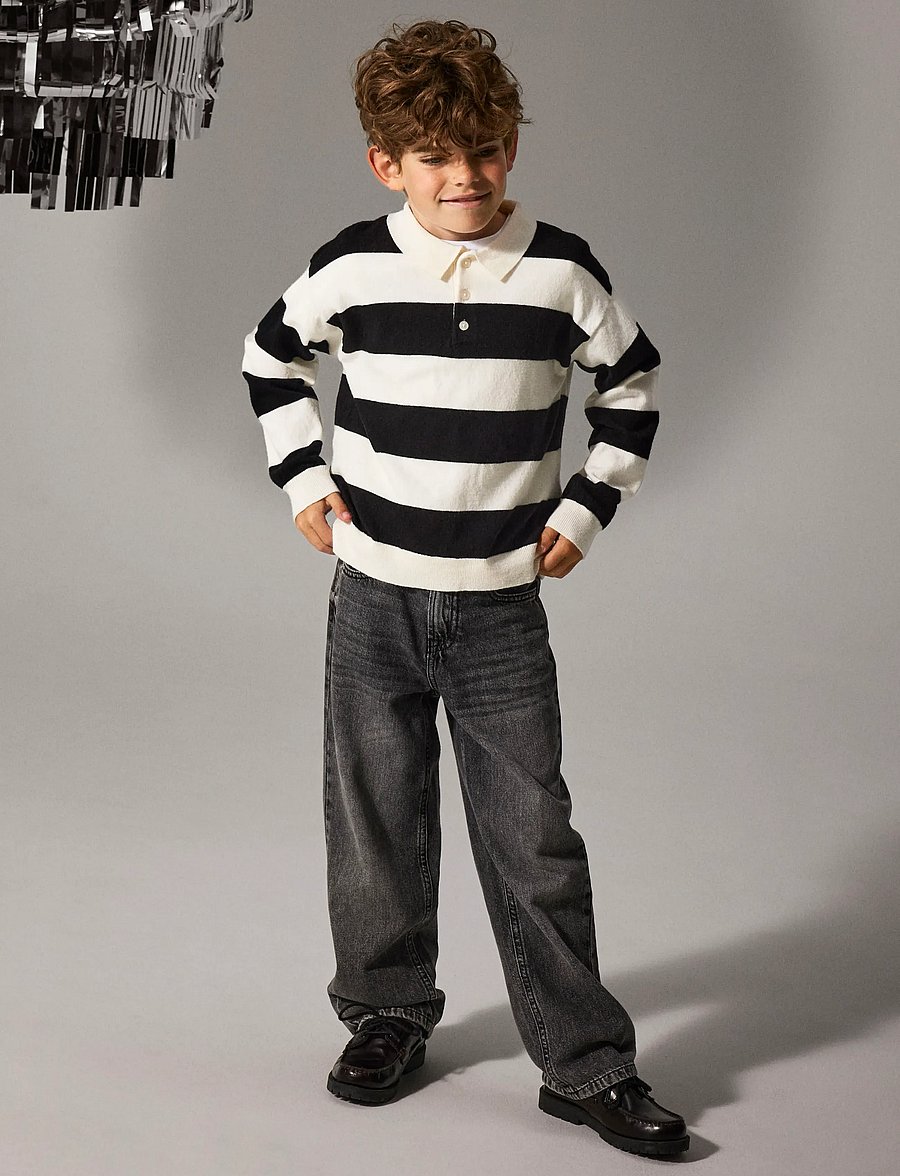 name it - NKMOBERT LS LOOSE KNIT POLO - pikkade varrukatega polod - black - 3
