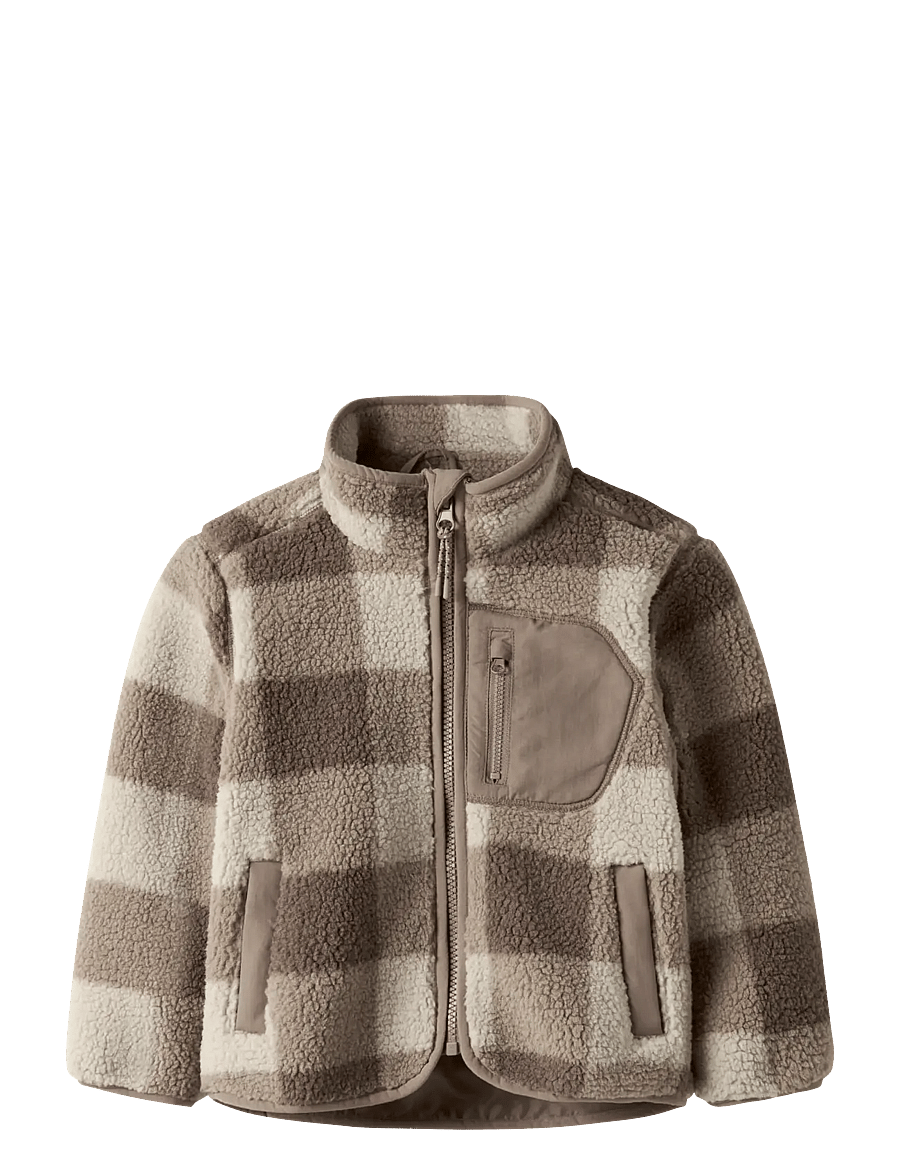 name it - NMMMONICO SHERPA JACKET CHECK - fleecejackor - fossil - 1
