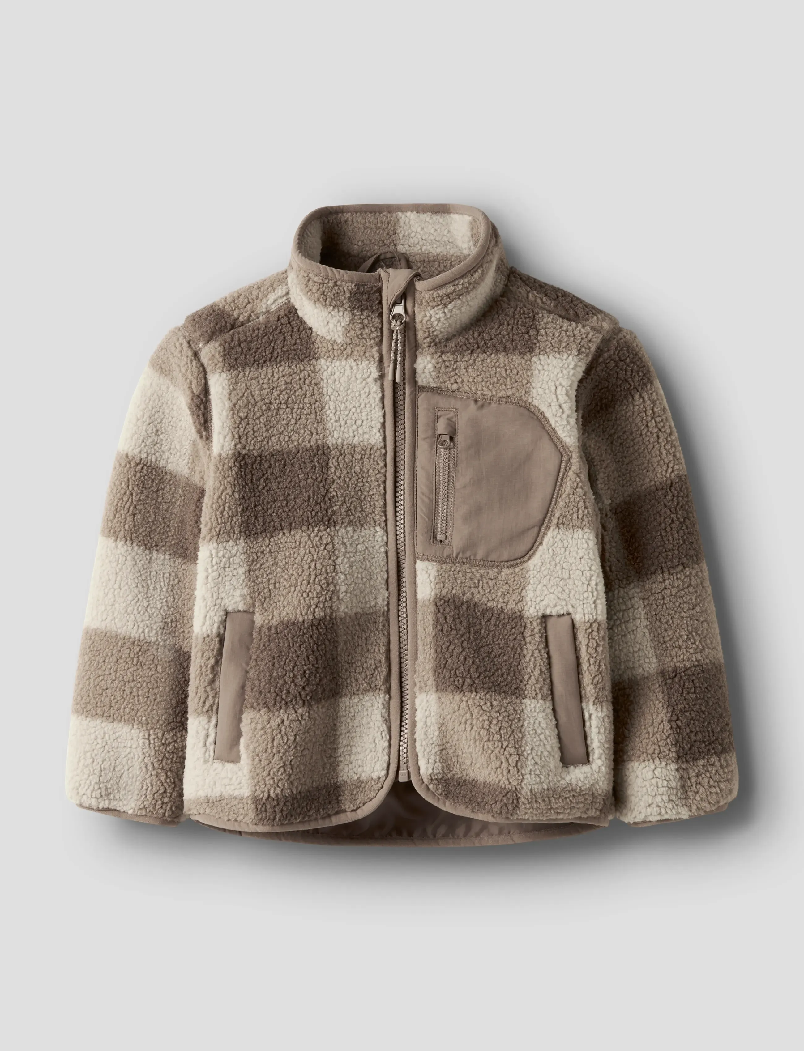 name it Nmmmonico Sherpa Jacket Check, Børn, Tern Sherpa Jakke, Brun, Str: 116