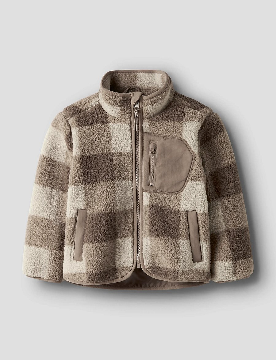 name it - NMMMONICO SHERPA JACKET CHECK - fleecejackor - fossil - 0
