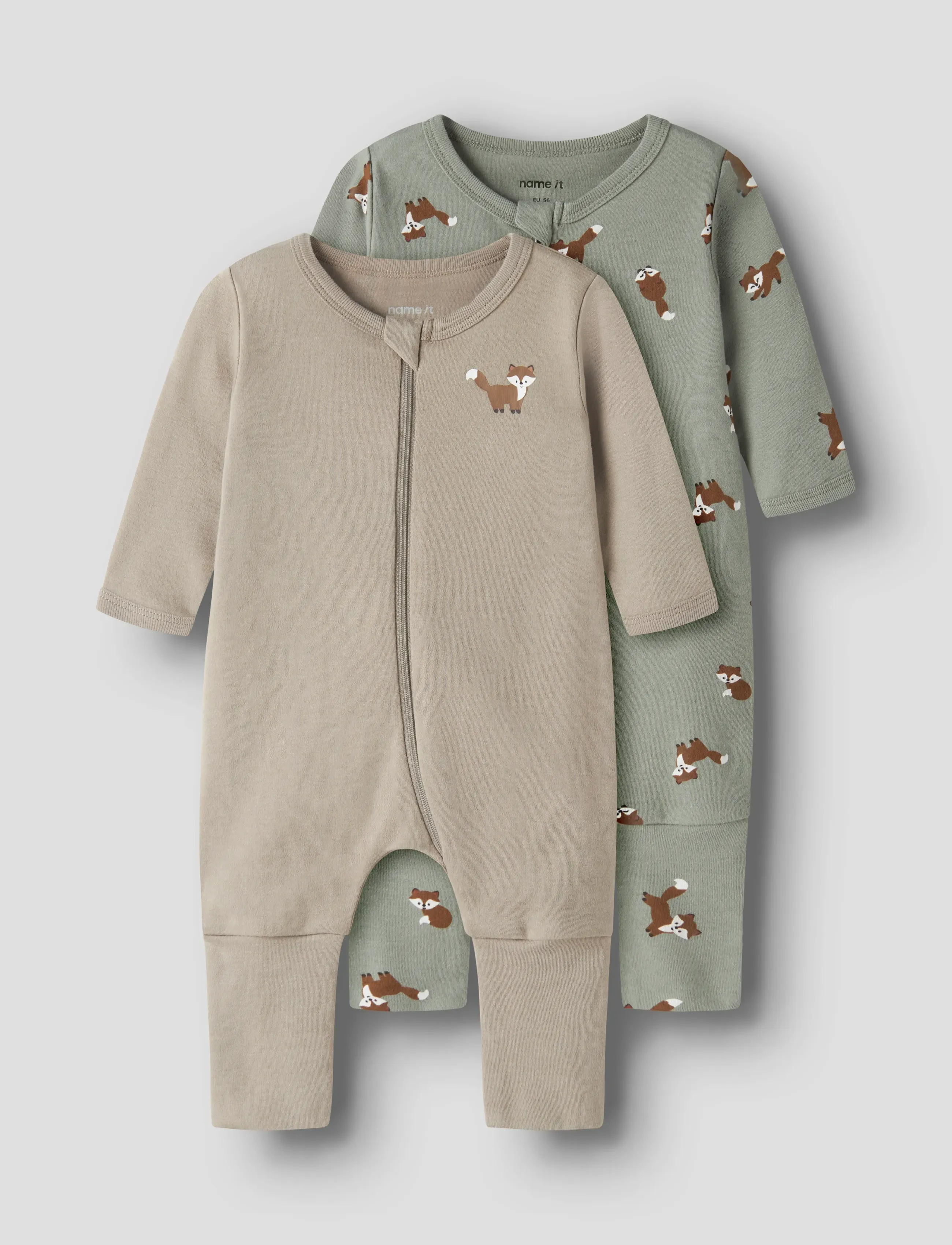name it Nbmnightsuit 2P Zip Ff Fox Noos, 98, Pyjamas, Khakigrün - Pyjamas Onesie, Kinder