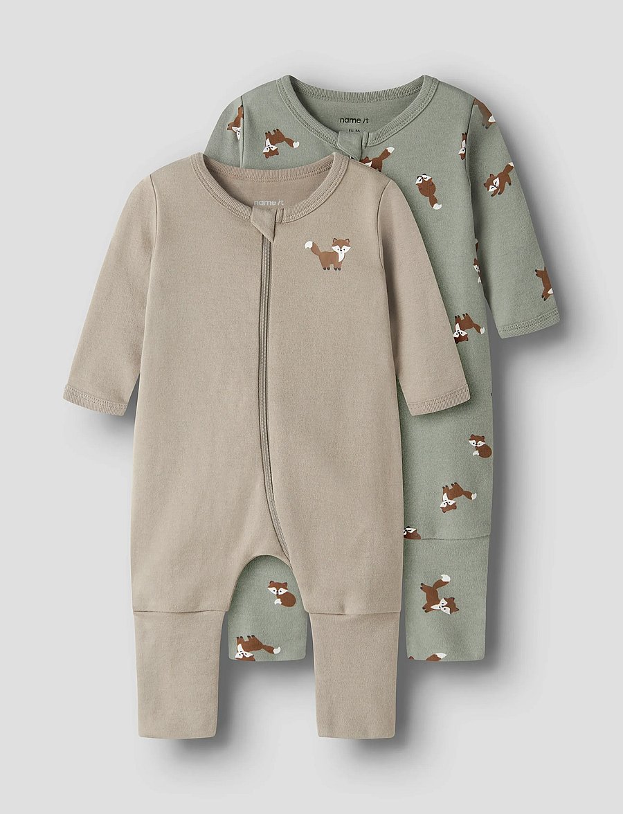 name it - NBMNIGHTSUIT 2P ZIP FF FOX NOOS - pajacyki do spania - shadow - 0