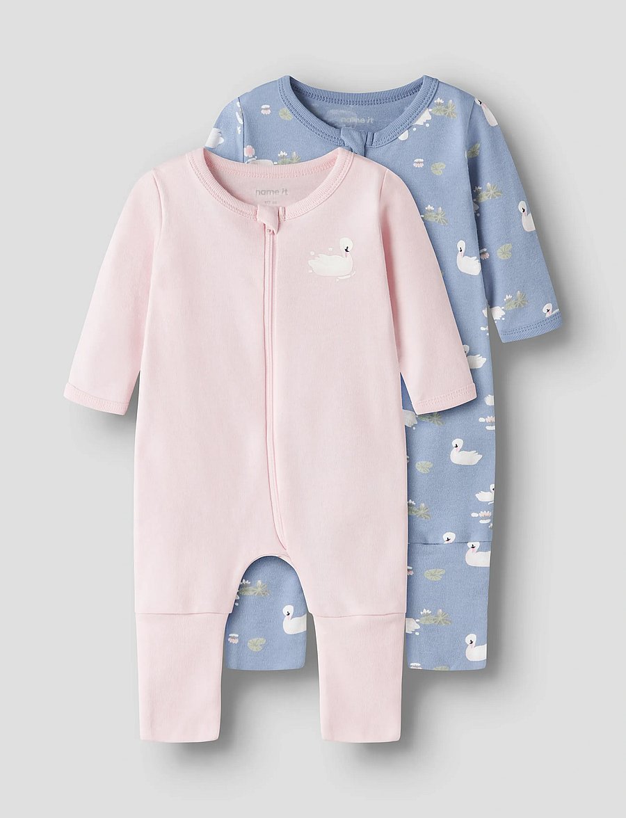 name it - NBFNIGHTSUIT 2P ZIP FF SWAN NOOS - schlafoveralls - endless sky - 0