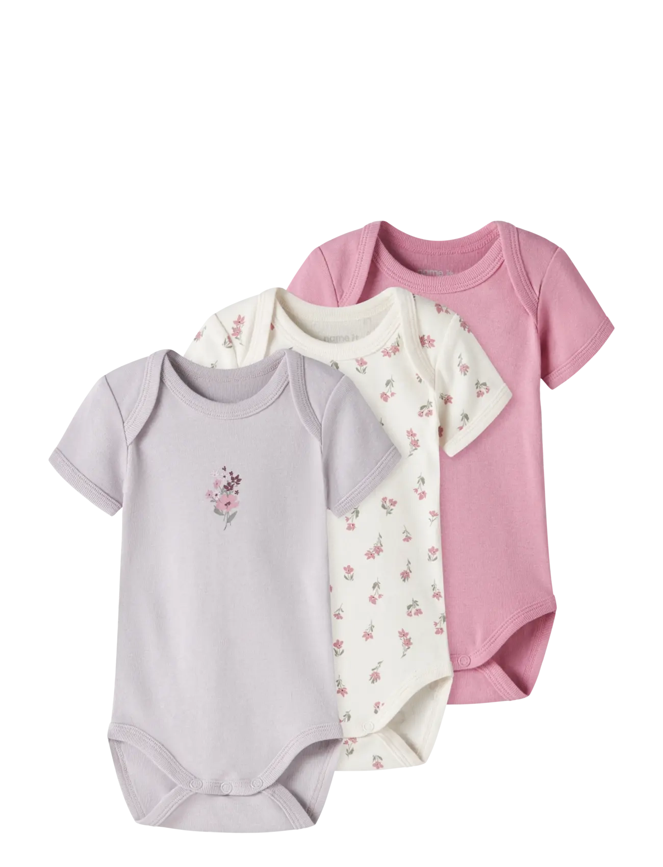name it NBFBODY 3P SS FLOWER NOOS - Bodyer i multipack - JET STREAM / pink/rose