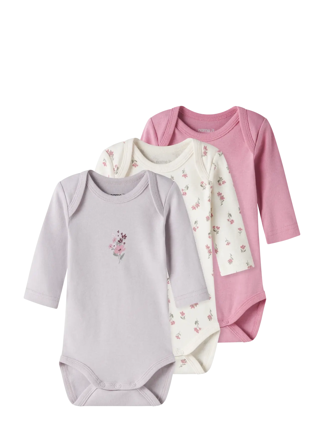 name it NBFBODY 3P LS FLOWER NOOS - Bodide mitmikpakk - JET STREAM / pink/rose