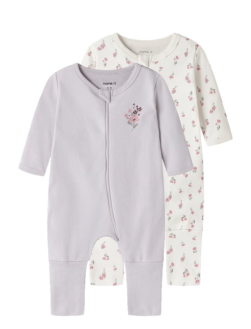 name it - NBFNIGHTSUIT 2P ZIP FF FLOWER NOOS - schlafoveralls - jet stream - 1