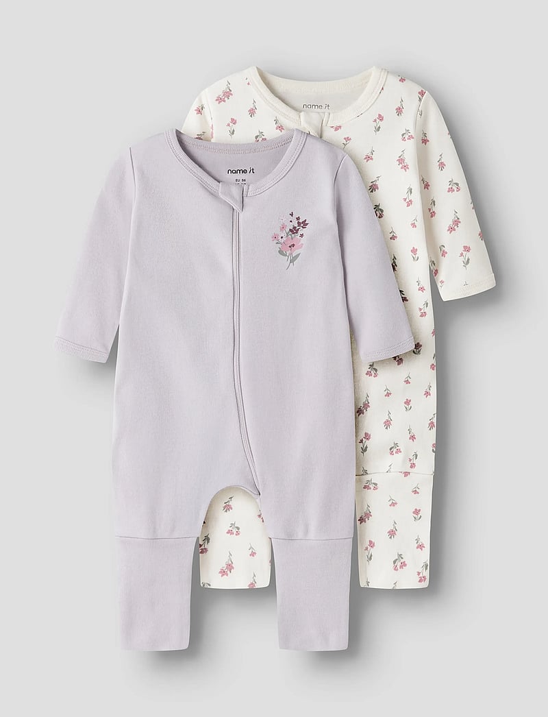 name it - NBFNIGHTSUIT 2P ZIP FF FLOWER NOOS - schlafoveralls - jet stream - 0