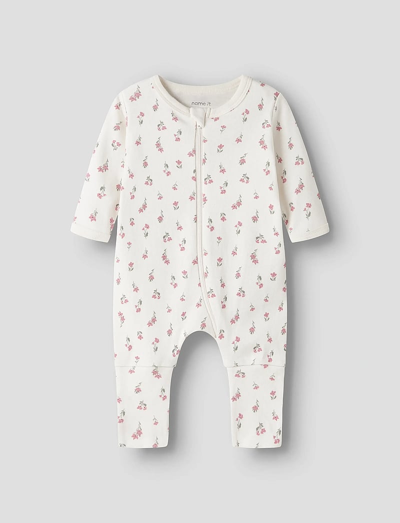 name it - NBFNIGHTSUIT 2P ZIP FF FLOWER NOOS - schlafoveralls - jet stream - 3
