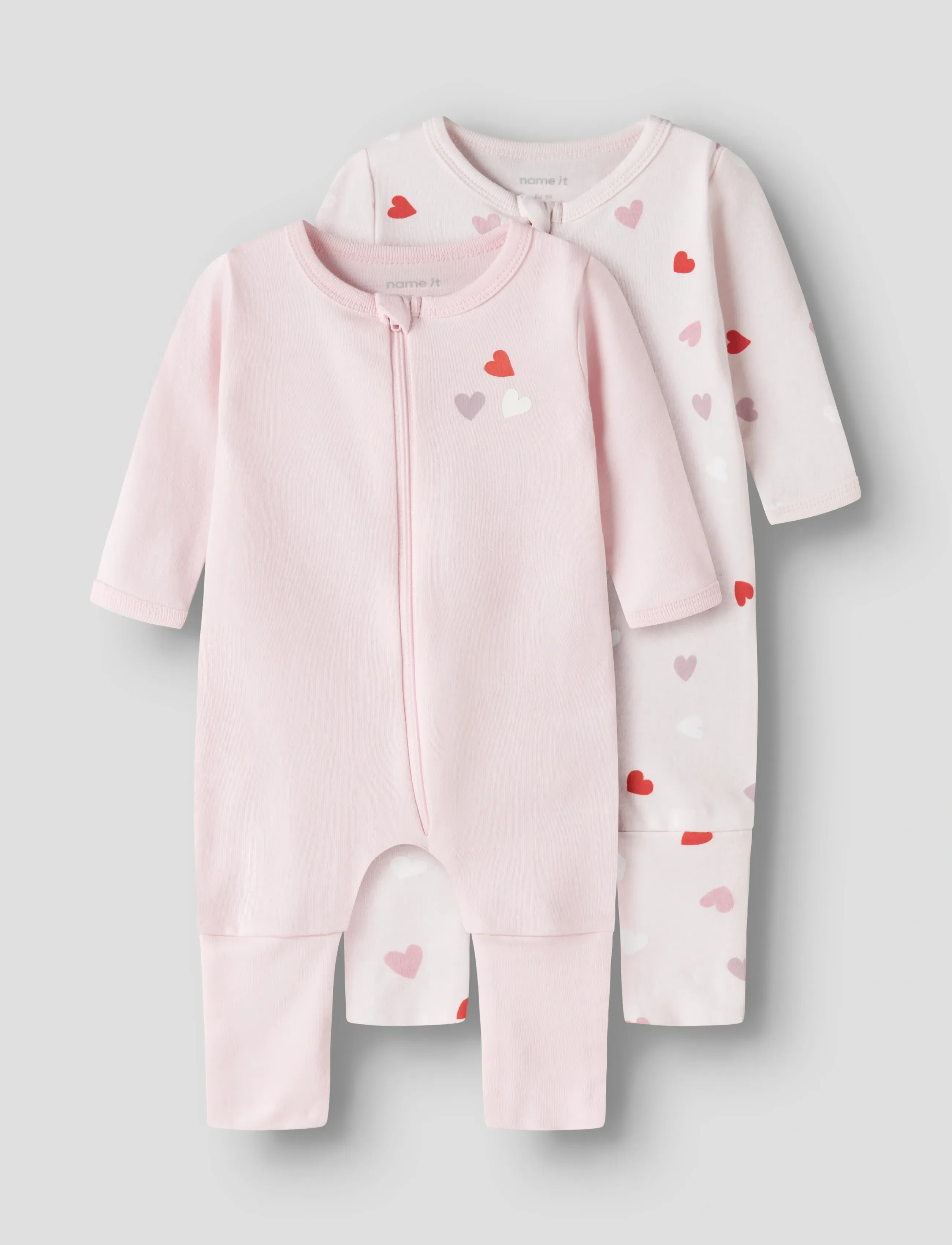 name it Nbfnightsuit 2P Zip Ff Car. Heart Noos, Børn, Lynlås Baby Natsæt 2-Pak, Pink, Str: 104