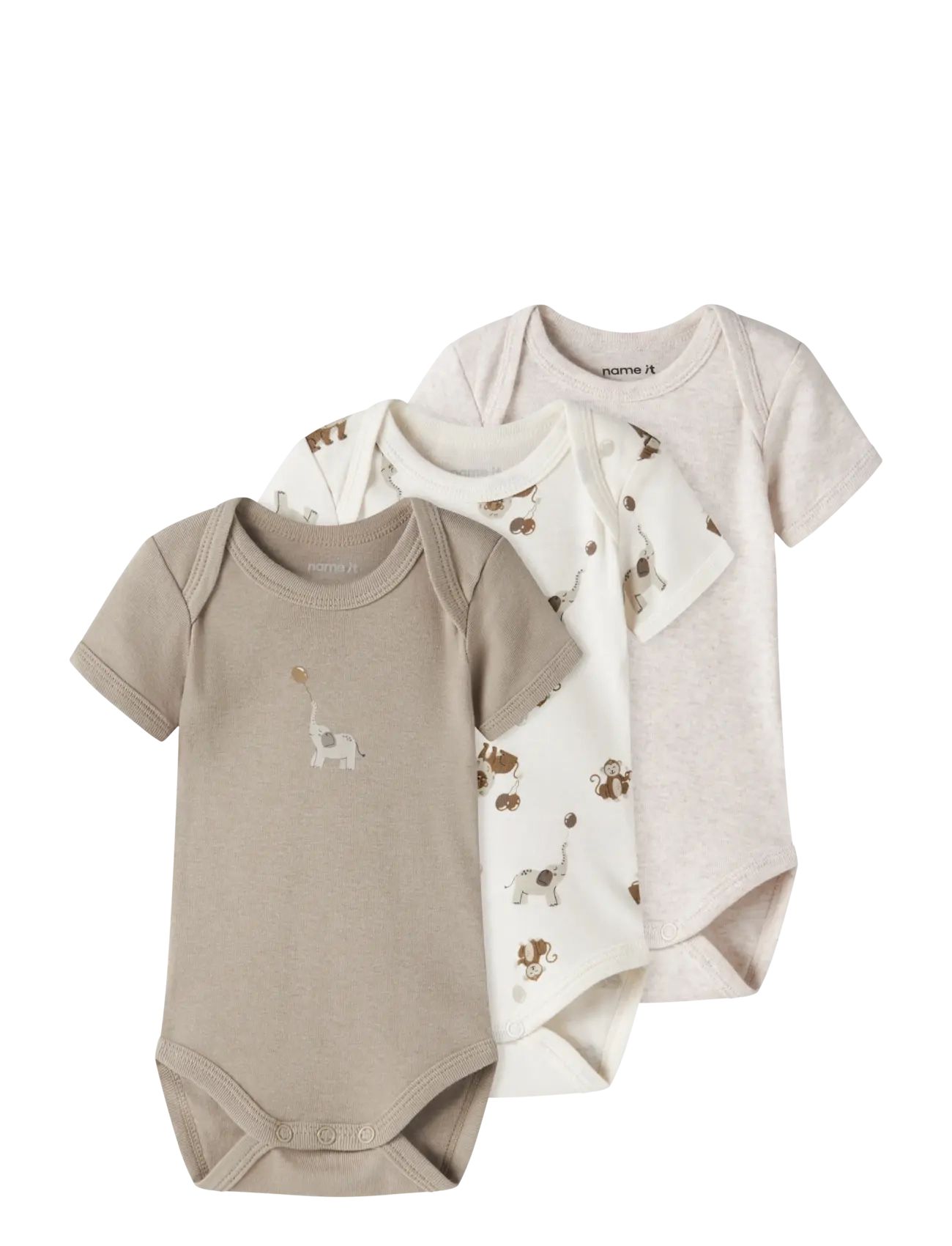 name it NBNBODY 3P SS ANIMAL NOOS - Bodyer i multipack - JET STREAM / beige