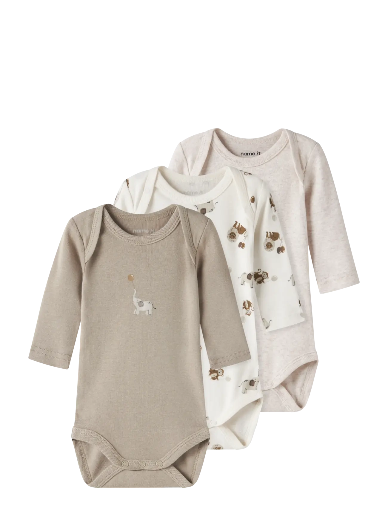 name it NBNBODY 3P LS ANIMAL NOOS - Bodyer i multipack - JET STREAM / cream