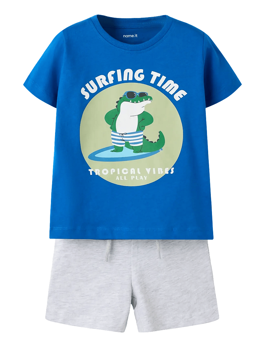 name it - NMMJARRY SS SHORTS SET BOX PB - set med kortärmad t-shirt - light grey melange - 0