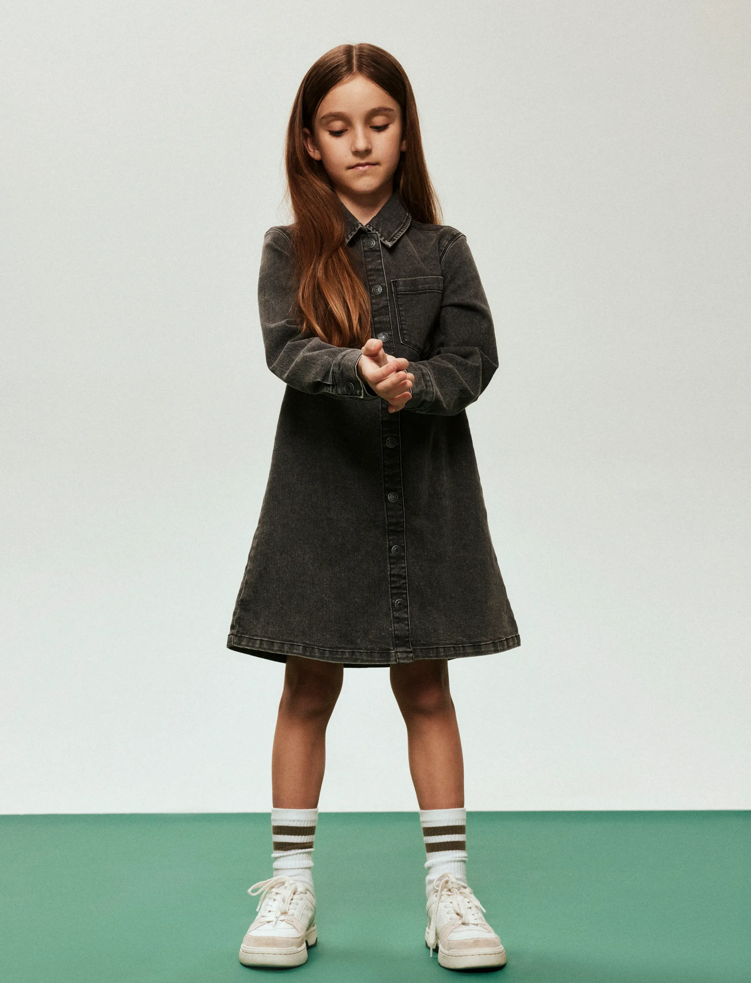 name it NKFJEANNIE LS DNM DRESS 2133-FT B - Kleider - MEDIUM GREY DENIM / grey