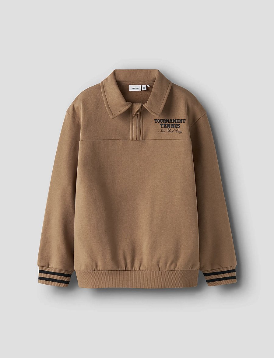 name it - NKMTRENT LS NREG SWEAT POLO BRU - sweatshirts - toasted coconut - 0