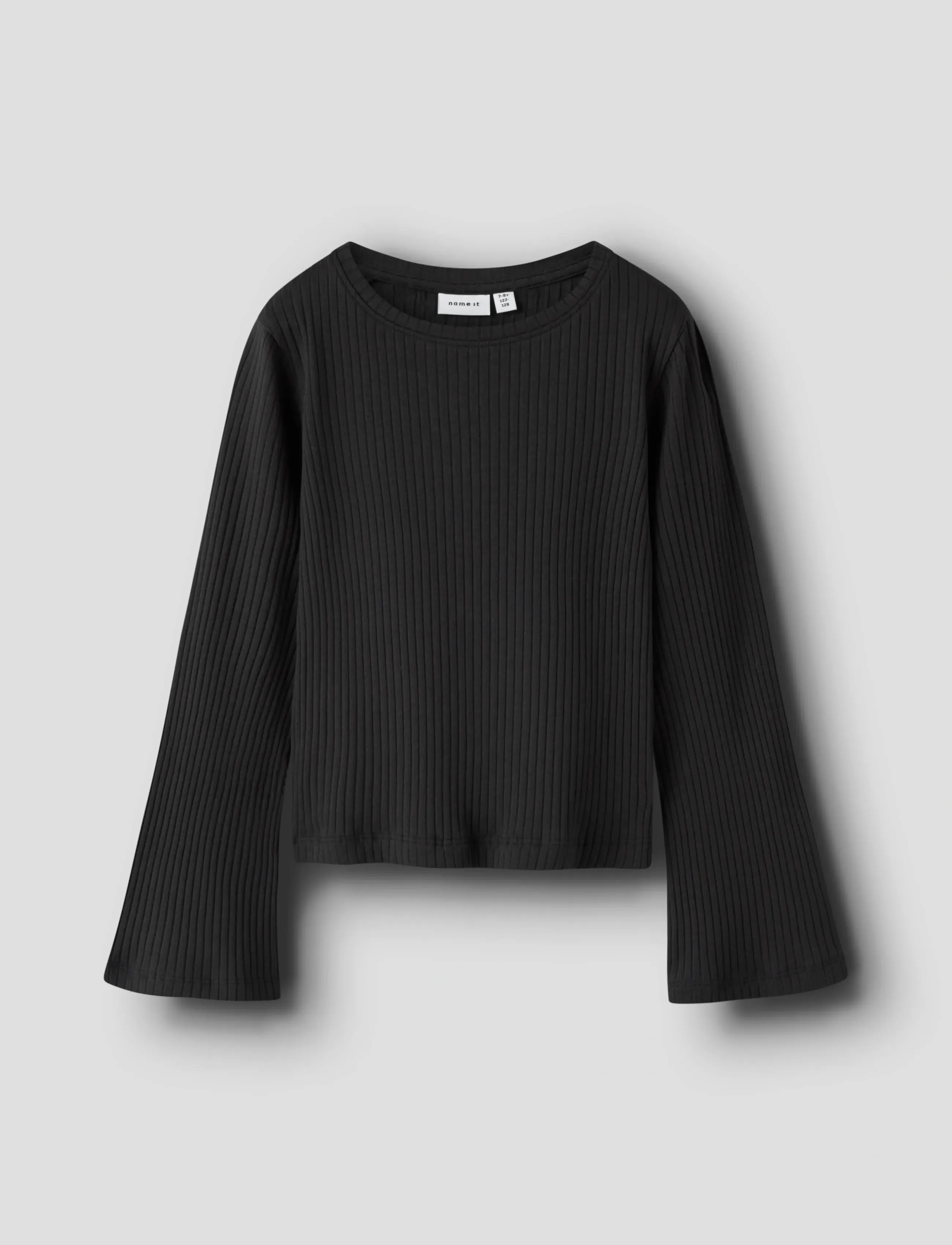 name it Nkfokalo Ls Short Top, Børn, Ribstrikket Kort Top med Trompetærmer, Sort, Str: 116