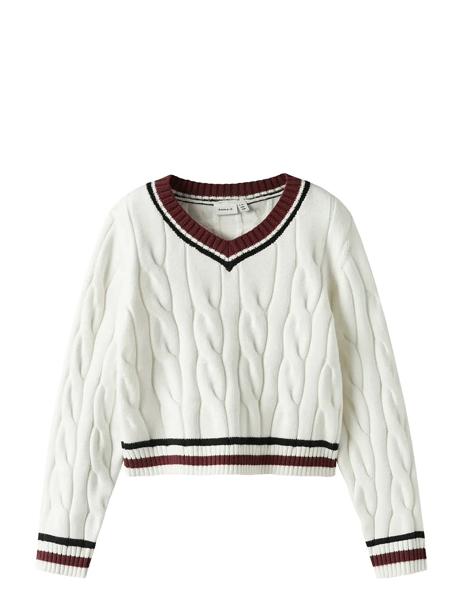 name it - NKFTEPPIE LS SHORT KNIT - neulepuserot - cloud dancer - 1