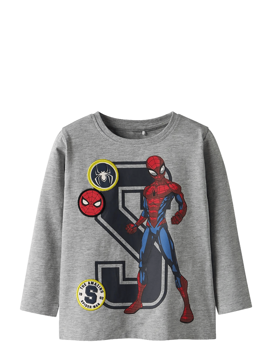 name it - NMMDEEP SPIDER LS NREG TOP BOX NOOS MAR - t-krekli ar garām piedurknēm - grey melange - 1