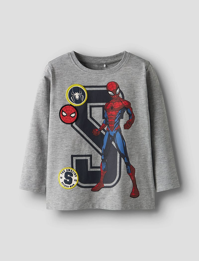 name it - NMMDEEP SPIDER LS NREG TOP BOX NOOS MAR - long-sleeved t-shirts - grey melange - 0